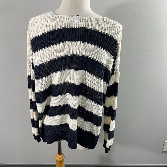 H&M Blue Cream Striped Knit V‎ Neck Sweater (S) - Picture 5 of 8